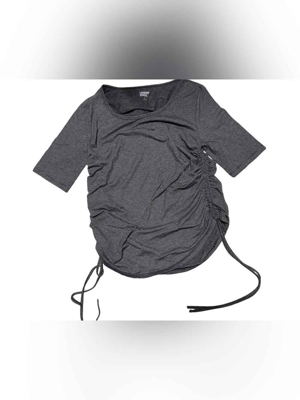 Lands' End Black and Gray Striped Scoop-Neck Tee
